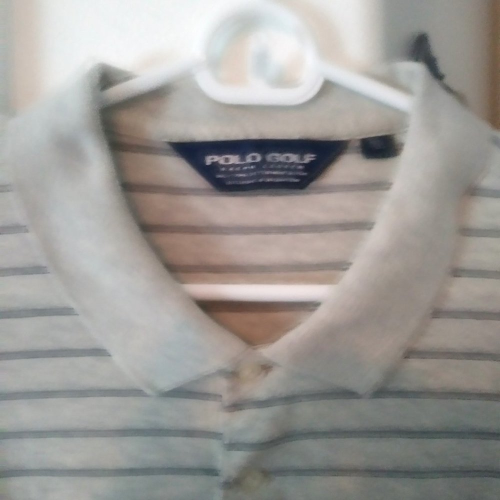 Polo Golf RALPH LAUREN Men, Tan/Grey with white stripes, Dark Grey polo horse..